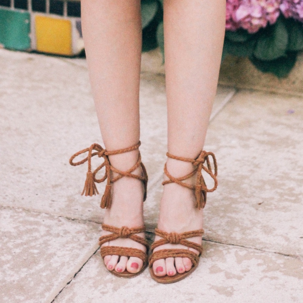 Joie Women's Brown Braided Lace Up Heeled Sandals